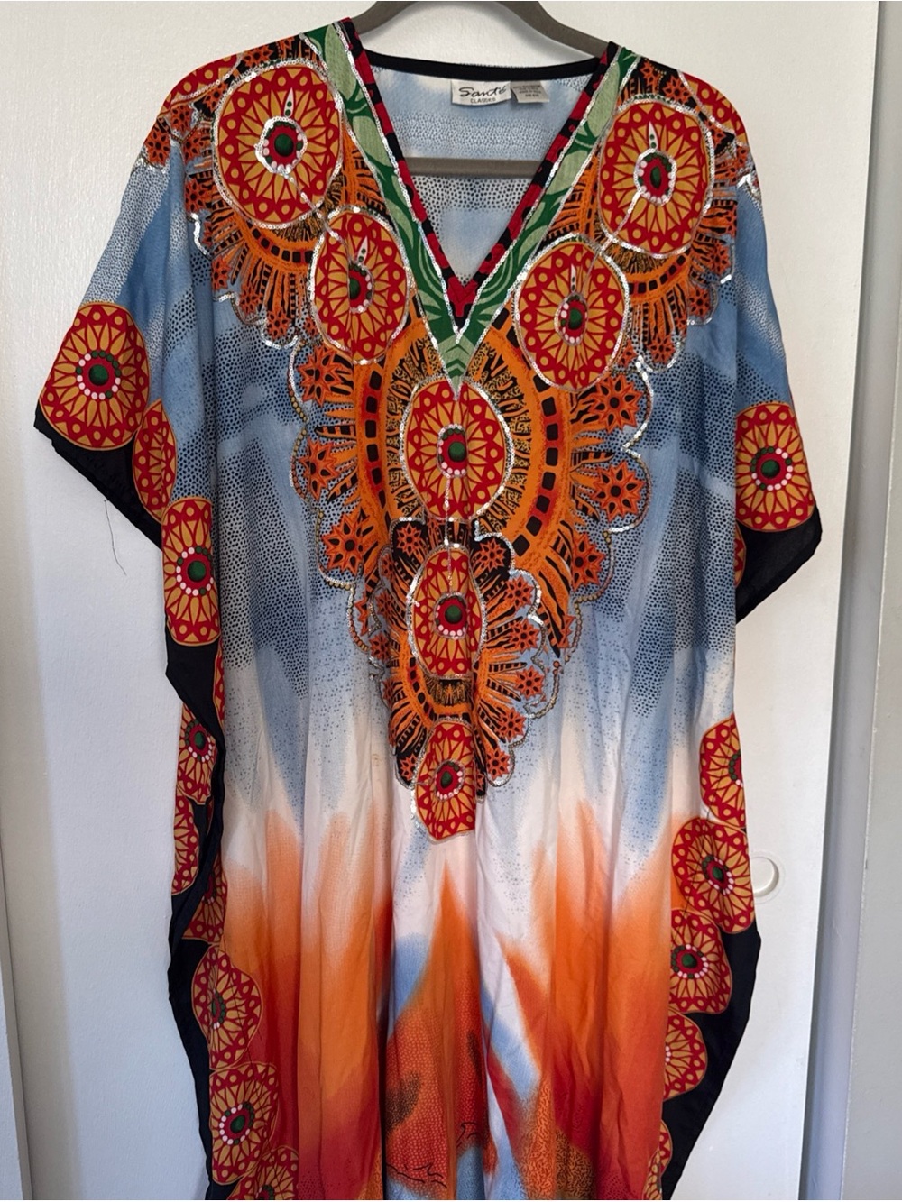 Sante Classic Orange Blue Dashiki Kaftan Dress One Size Mrs Roper Muumuu